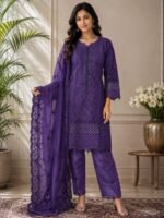 Embroidered Purple 3-Piece Lawn Suit with Trouser & Dupatta Ready-to-Wear